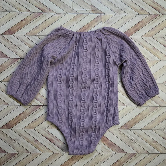 Boho Baby Girl Cable Knit Long Sleeve Sweater Romper Dusty Lavender One-Piece - Picture 3 of 10